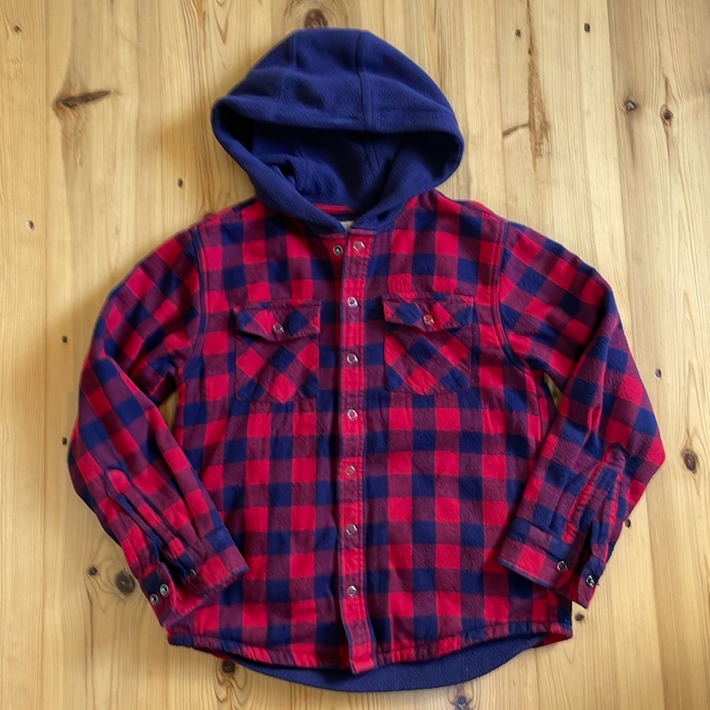 LL Bean Youth Fleece-Lined Flannel Hooded Shirt